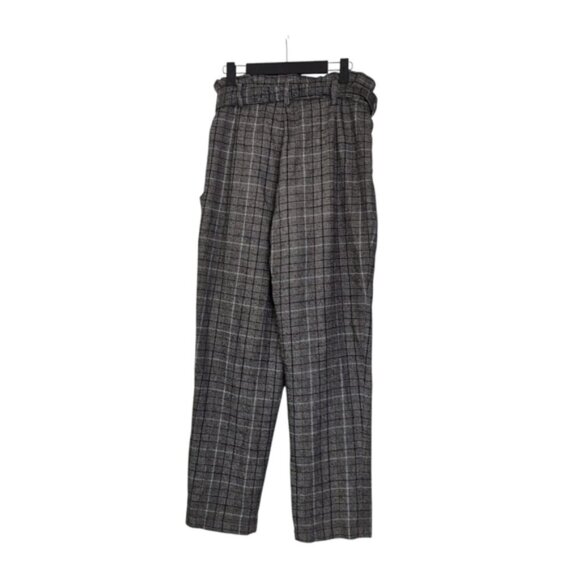 Revolve Native Youth Plaid Academia High Rise Belted Papebag Trouser Pants S - Picture 2 of 8